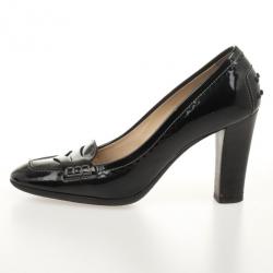 Pre Owned Tod's Black Patent Leather 'Jodie' Penny Loafer Pumps Size 36.5