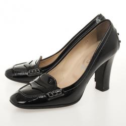 Pre Owned Tod's Black Patent Leather 'Jodie' Penny Loafer Pumps Size 36.5