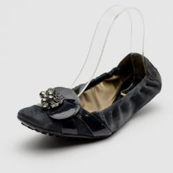 مملوكة مسبقًا Tod's Blue Suede Flower Embellished Square Toe Ballerinas Size 40