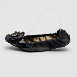 مملوكة مسبقًا Tod's Blue Suede Flower Embellished Square Toe Ballerinas Size 40