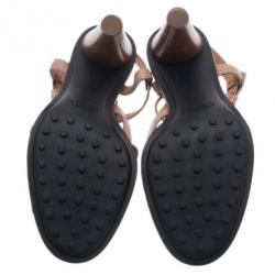 مملوكة مسبقًا Tod's Beige Leather Strappy T Strap Sandals Size 37