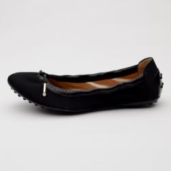 Pre Owned Tod's For Ferrari Black Satin Ballerina Flats Size 36