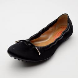 Pre Owned Tod's For Ferrari Black Satin Ballerina Flats Size 36