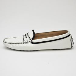 Pre Owned Tod's White Patent Heaven Trimmed Moc Driving Loafers Size 40