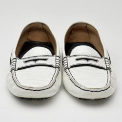 Pre Owned Tod's White Patent Heaven Trimmed Moc Driving Loafers Size 40