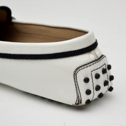 Pre Owned Tod's White Patent Heaven Trimmed Moc Driving Loafers Size 40