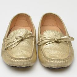 Pre Owned Tod's Gold Metallic Driving Loafers Size 38