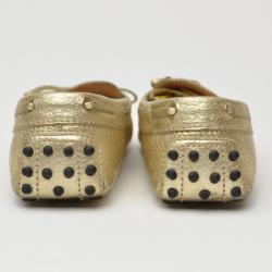 Pre Owned Tod's Gold Metallic Driving Loafers Size 38