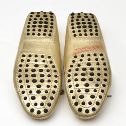 Pre Owned Tod's Gold Metallic Driving Loafers Size 38
