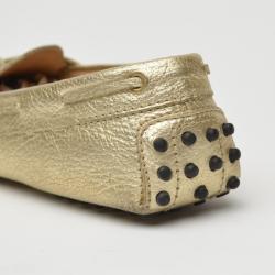 Pre Owned Tod's Gold Metallic Driving Loafers Size 38