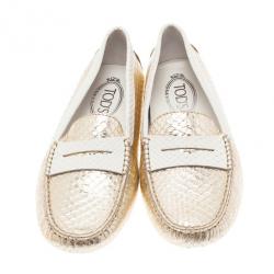 مملوكة مسبقًا Tod's Gold Python Penny Loafers Size 39