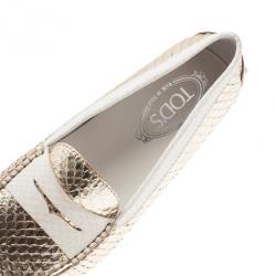 مملوكة مسبقًا Tod's Gold Python Penny Loafers Size 39
