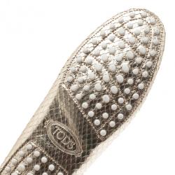 مملوكة مسبقًا Tod's Gold Python Penny Loafers Size 39