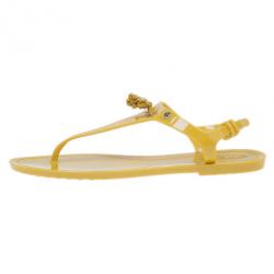 Pre Owned Tod’s Yellow Tassel Detail Thong Jelly Sandals Size 38