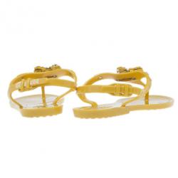 Pre Owned Tod’s Yellow Tassel Detail Thong Jelly Sandals Size 38