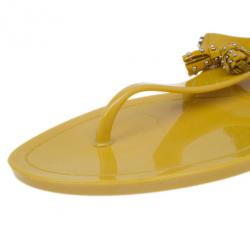 Pre Owned Tod’s Yellow Tassel Detail Thong Jelly Sandals Size 38