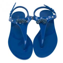 مملوكة مسبقًا Tod’s Blue Tassel Detail Thong Jelly Sandals Size 38
