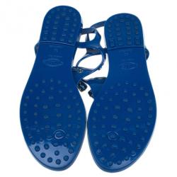 مملوكة مسبقًا Tod’s Blue Tassel Detail Thong Jelly Sandals Size 38
