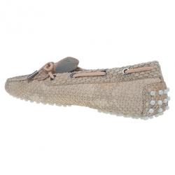 مملوكة مسبقًا Tod's Beige Python Bow Loafers Size 38