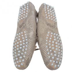 مملوكة مسبقًا Tod's Beige Python Bow Loafers Size 38