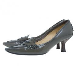 Pre Owned Tod’s Grey Patent Pointed Toe Penny Loafer Pumps Size 37