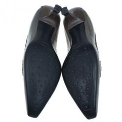 Pre Owned Tod’s Grey Patent Pointed Toe Penny Loafer Pumps Size 37