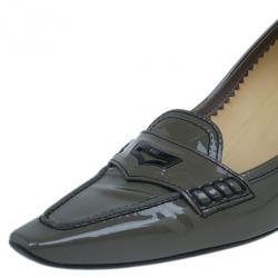 Pre Owned Tod’s Grey Patent Pointed Toe Penny Loafer Pumps Size 37