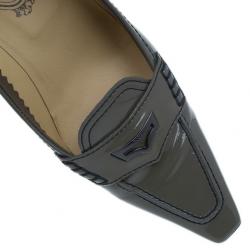 Pre Owned Tod’s Grey Patent Pointed Toe Penny Loafer Pumps Size 37
