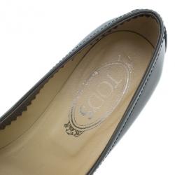 Pre Owned Tod’s Grey Patent Pointed Toe Penny Loafer Pumps Size 37