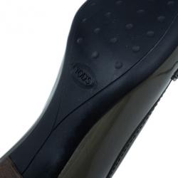 Pre Owned Tod’s Grey Patent Pointed Toe Penny Loafer Pumps Size 37