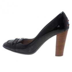 Pre Owned Tod's Black Patent Loafer Pumps Size 37.5