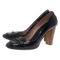 Pre Owned Tod's Black Patent Loafer Pumps Size 37.5