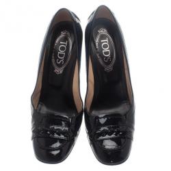 Pre Owned Tod's Black Patent Loafer Pumps Size 37.5