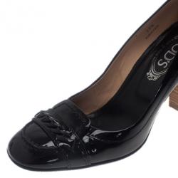 Pre Owned Tod's Black Patent Loafer Pumps Size 37.5