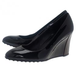 Pre Owned Tod’s Black Patent Wedges Pumps Size 38.5