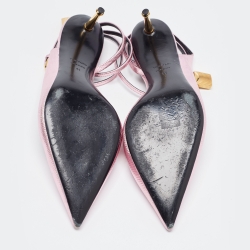 Pre Owned Tom Ford Metallic Pink Lizard Embossed Padlock Ankle Wrap Slingback Pumps Size 41