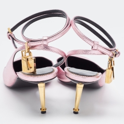 Pre Owned Tom Ford Metallic Pink Lizard Embossed Padlock Ankle Wrap Slingback Pumps Size 41
