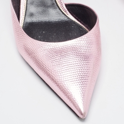 Pre Owned Tom Ford Metallic Pink Lizard Embossed Padlock Ankle Wrap Slingback Pumps Size 41