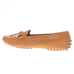 Pre Owned Tod's Beige Leather Bow Loafers Size 38.5
