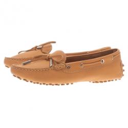 Pre Owned Tod's Beige Leather Bow Loafers Size 38.5