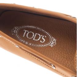 Pre Owned Tod's Beige Leather Bow Loafers Size 38.5