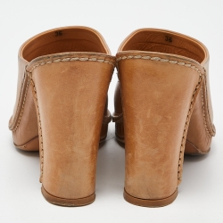 Tod's Beige Leather Block Heel Mules Size 36