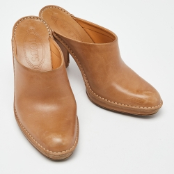 Tod's Beige Leather Block Heel Mules Size 36