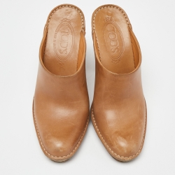 Tod's Beige Leather Block Heel Mules Size 36