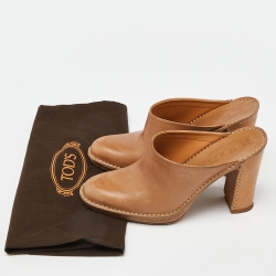Tod's Beige Leather Block Heel Mules Size 36