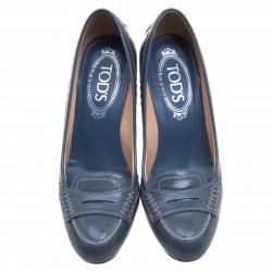 Pre Owned Tod's Powder Blue Patent Leather Wedge Loafer Pumps Size 35.5