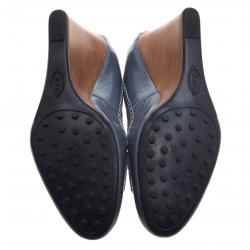 Pre Owned Tod's Powder Blue Patent Leather Wedge Loafer Pumps Size 35.5