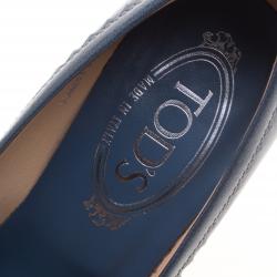 Pre Owned Tod's Powder Blue Patent Leather Wedge Loafer Pumps Size 35.5