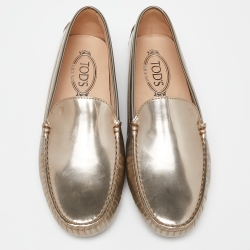 Pre Owned Tod's Gold Leather Slip On Loafers Size 40