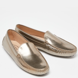 Pre Owned Tod's Gold Leather Slip On Loafers Size 40